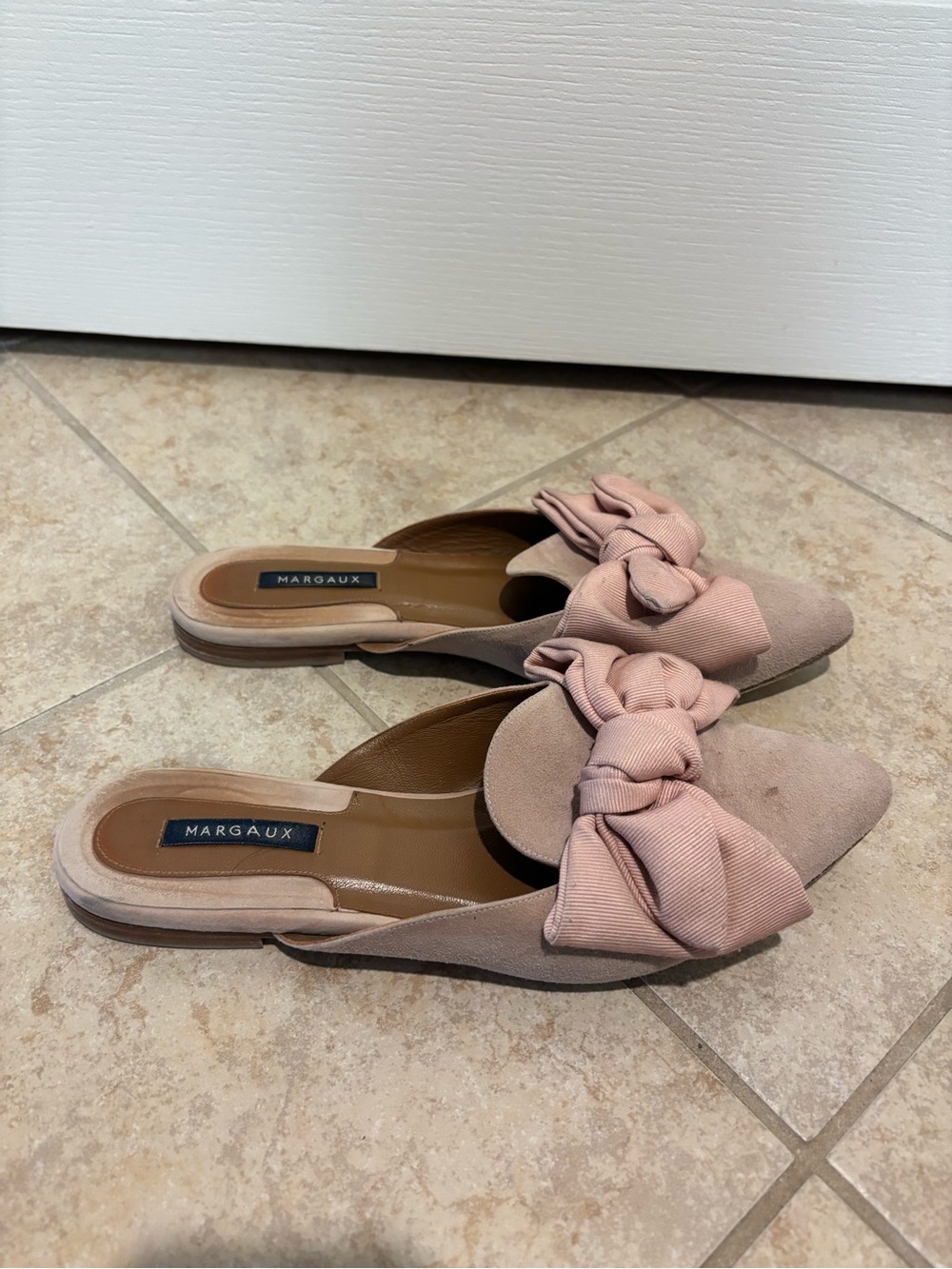 Margaux Blush Pink Bow Pointed Toe Mule Flats